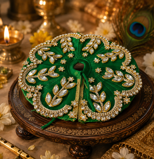 Emerald Green Velvet Laddu Gopal Poshak with Kundan & Pearl Handwork